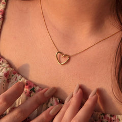 18K Gold Plated Interlocking Heart Pendant Snake Chain Necklace