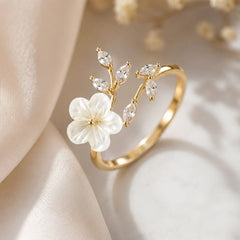 Dainty White Shell Blossom Gold Ring