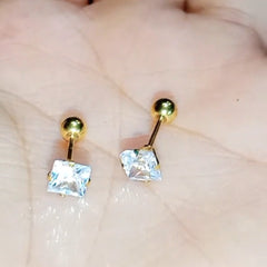 Gold Plated Square Cubic Zirconia Screw Back Stud Earring