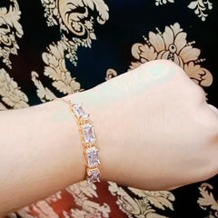 Gold Plated Emerald Cut Light Blue Crystal Tennis Bracelet