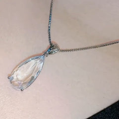 Silver Plated Teardrop Crystal Pendant Necklace with Box Chain