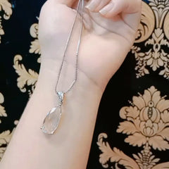 Silver Plated Teardrop Crystal Pendant Necklace with Box Chain