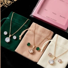 Multi-Color Crystal Pendant Necklace & Matching Studs Set
