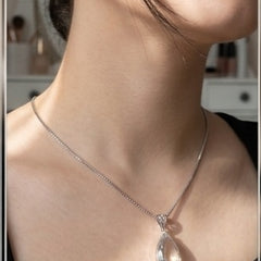Silver Plated Teardrop Crystal Pendant Necklace with Box Chain