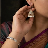 Silver Oxidized Rhinestone & Pearl Jhumka Dangle Earrings