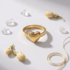 Minimalist Gold-Tone Raised Puff Heart Flat Band Ring