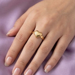 Minimalist Gold-Tone Raised Puff Heart Flat Band Ring
