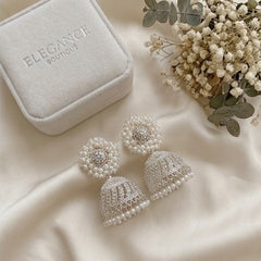 Silver Plated Pearl & Iridescent Crystal Jhumka Earrings