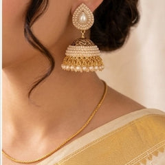 Gold Plated Pearl Cluster Teardrop Stud Jhumka Earrings