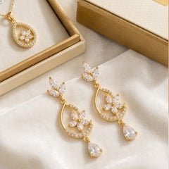 18K Gold Plated Zircon Crystal Floral Teardrop Earrings