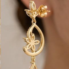 18K Gold Plated Zircon Crystal Floral Teardrop Earrings