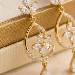 18K Gold Plated Zircon Crystal Floral Teardrop Earrings