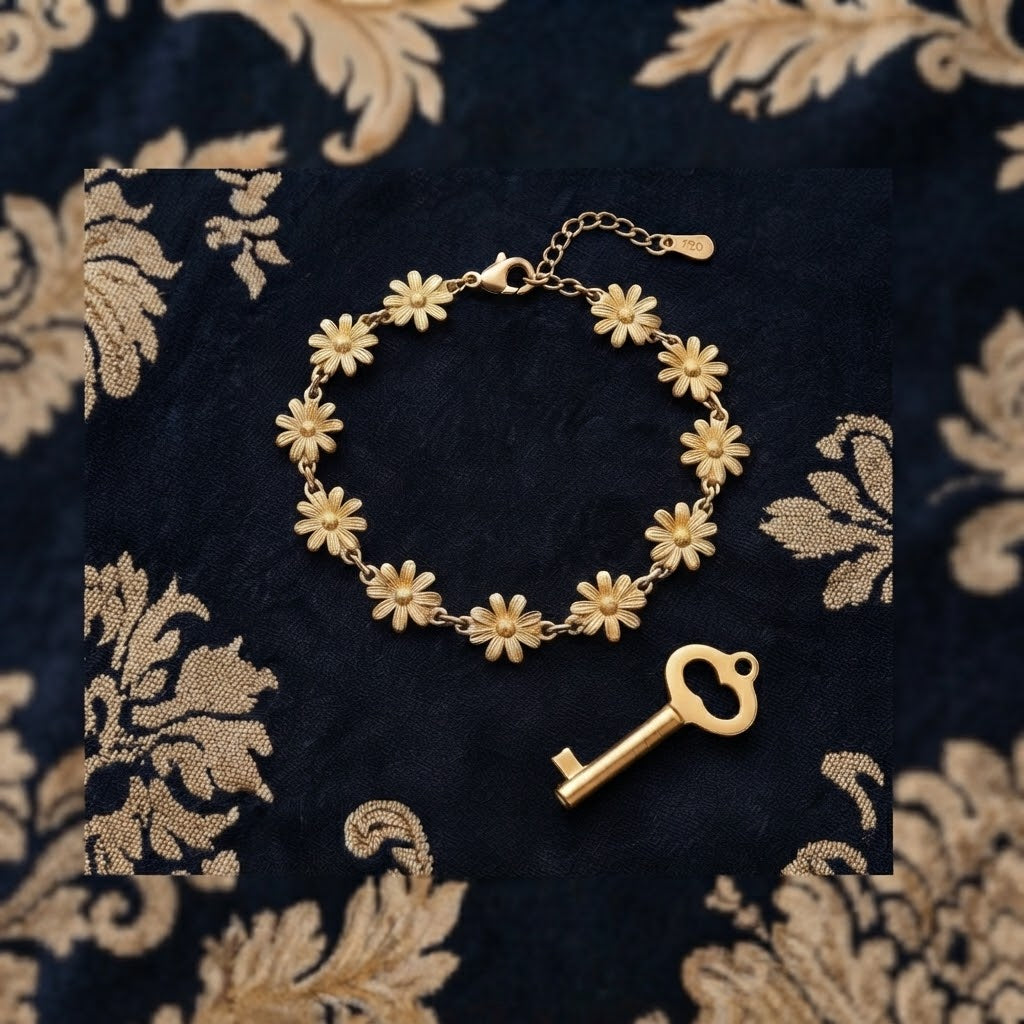 Gold Plated Floral Link Chain Bracelet for Women