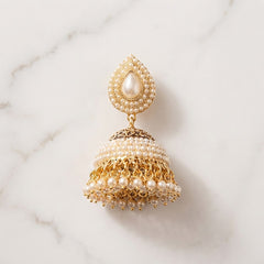 Gold Plated Pearl Cluster Teardrop Stud Jhumka Earrings