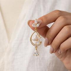 18K Gold Plated Zircon Crystal Floral Teardrop Earrings