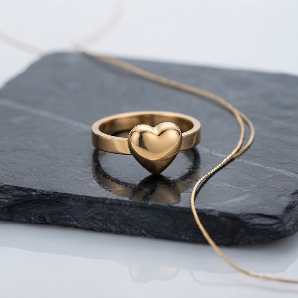 Minimalist Gold-Tone Raised Puff Heart Flat Band Ring