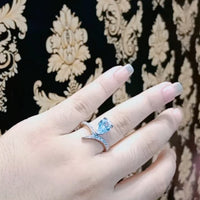 Vintage Pear Cut Light Blue Gemstone V-Shape Solitaire Ring