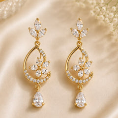 18K Gold Plated Zircon Crystal Floral Teardrop Earrings